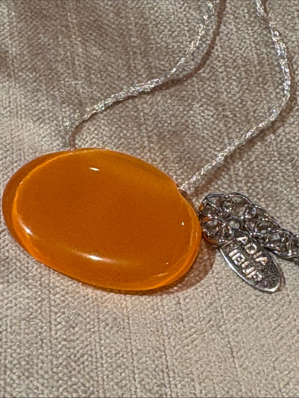 Adia Kibur Orange Resin Oval Pendant Necklace